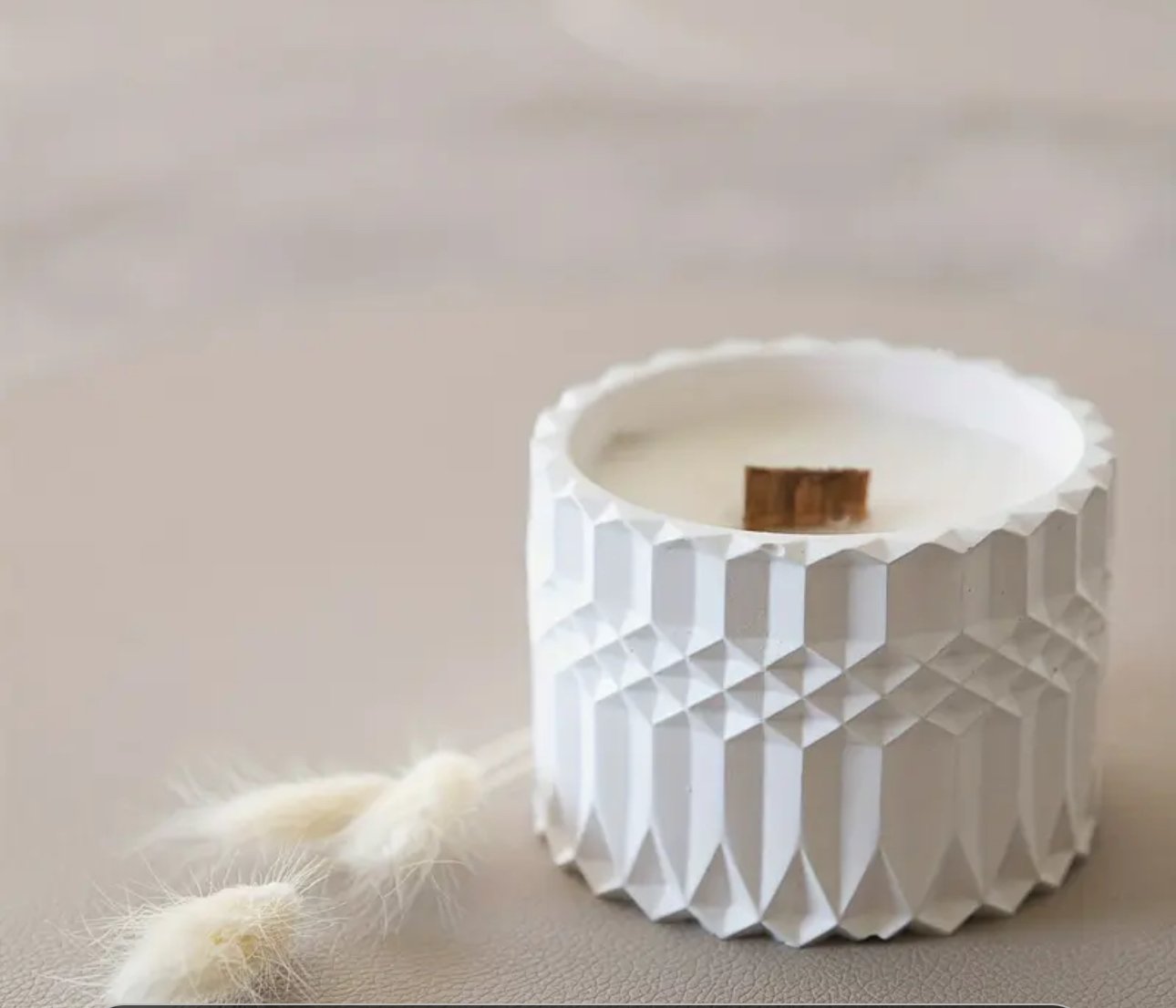 Texturized concrete vessel with natural soy wax candle